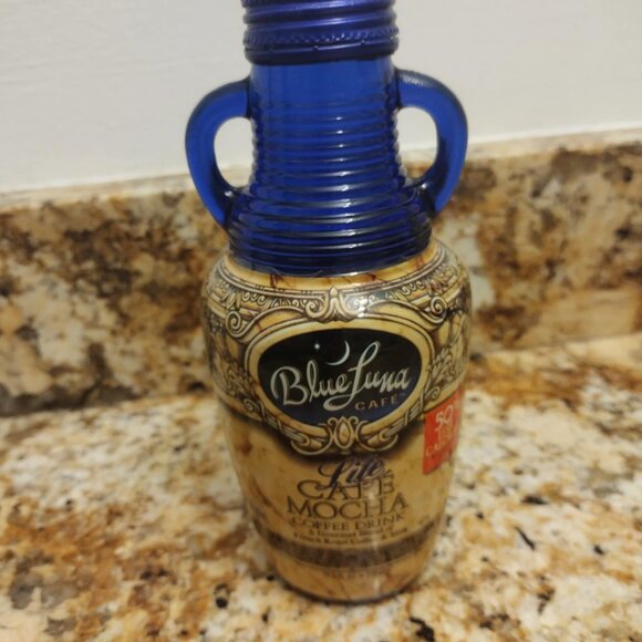 Blue Luna Cafe Cobalt Blue Glass Dual Handle Ribbed Neck Bottle 1998 - Picture 1 of 4